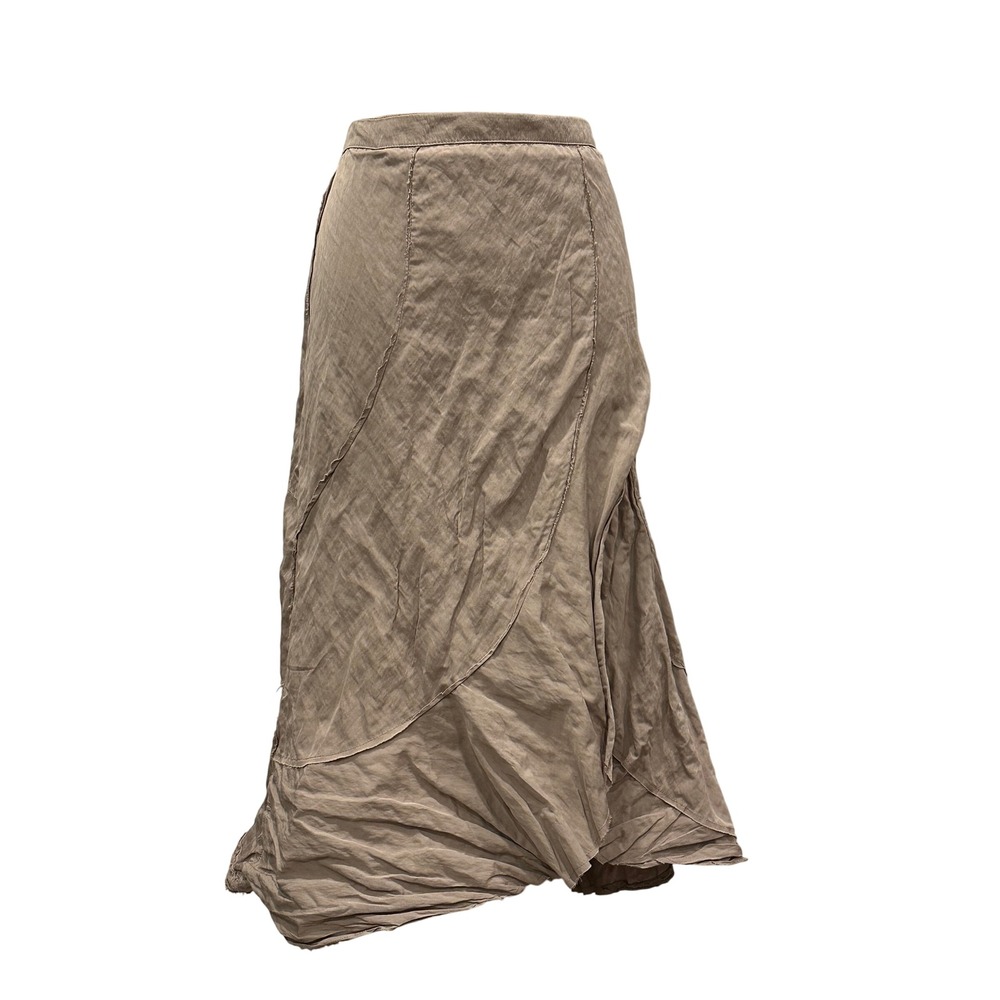 Marc Aurel Womens Taupe Raw Seam Deconstructed Midi Skirt Size 42 Asymmetric Hem